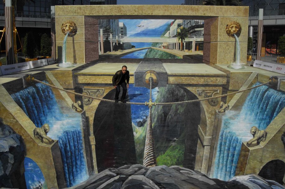 Огромный 3D рисунок на асфальте попавший в книгу рекордов гиннесса